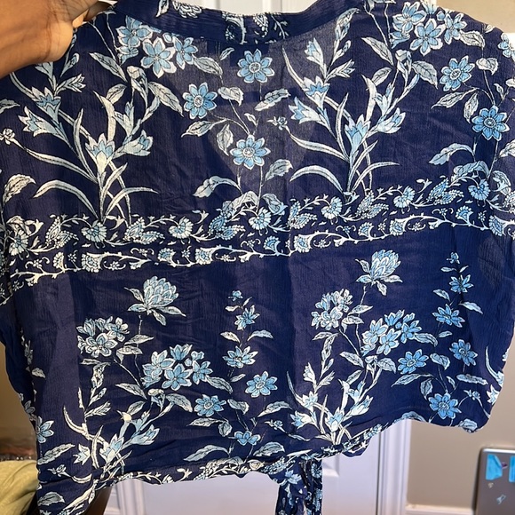 Patrons of peace navy blue flower shirt. - Picture 3 of 6